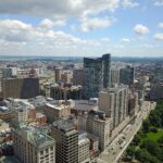 Aerial daytime view of downtown Boston skyline, the city that withdrew its bid to host the 2024 Summer Olympics