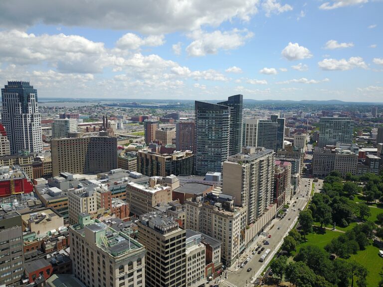 Aerial daytime view of downtown Boston skyline, the city that withdrew its bid to host the 2024 Summer Olympics