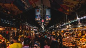 Crowded tourists fill Barcelona's La Boqueria market