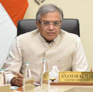 Gyanesh Kumar, Chief Election Commissioner of India, seated at an Election Commission meeting