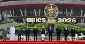 BRICS leaders gather at Bharat Mandapam during the 2026 summit in New Delhi